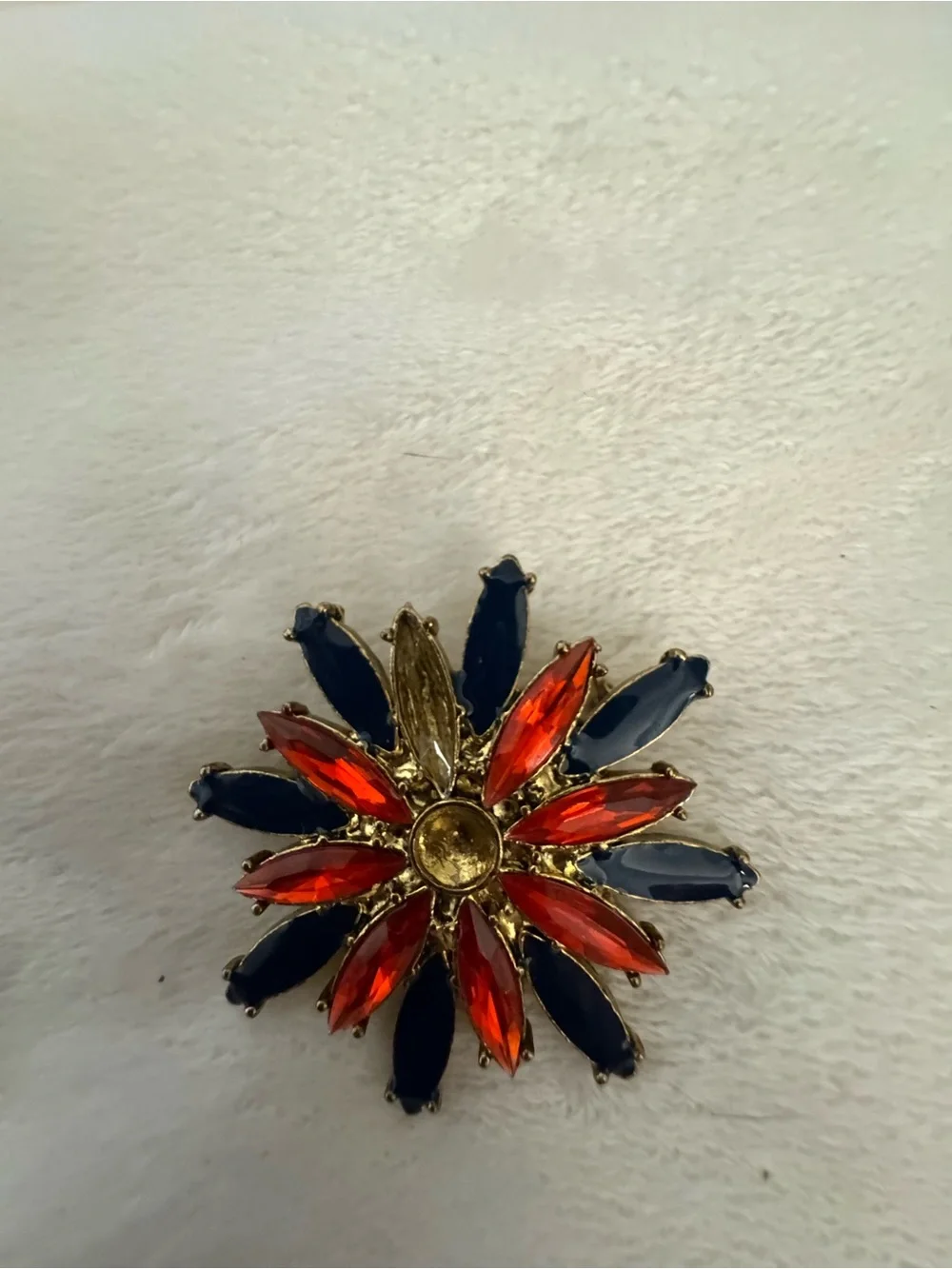 Gold-Tone Floral Crystal Brooch in Red and Navy